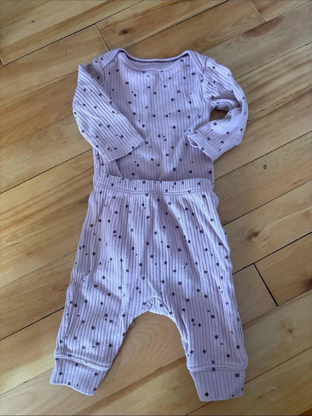 cloud island Lavender Ribbed Baby Two-Piece Set with Star Print